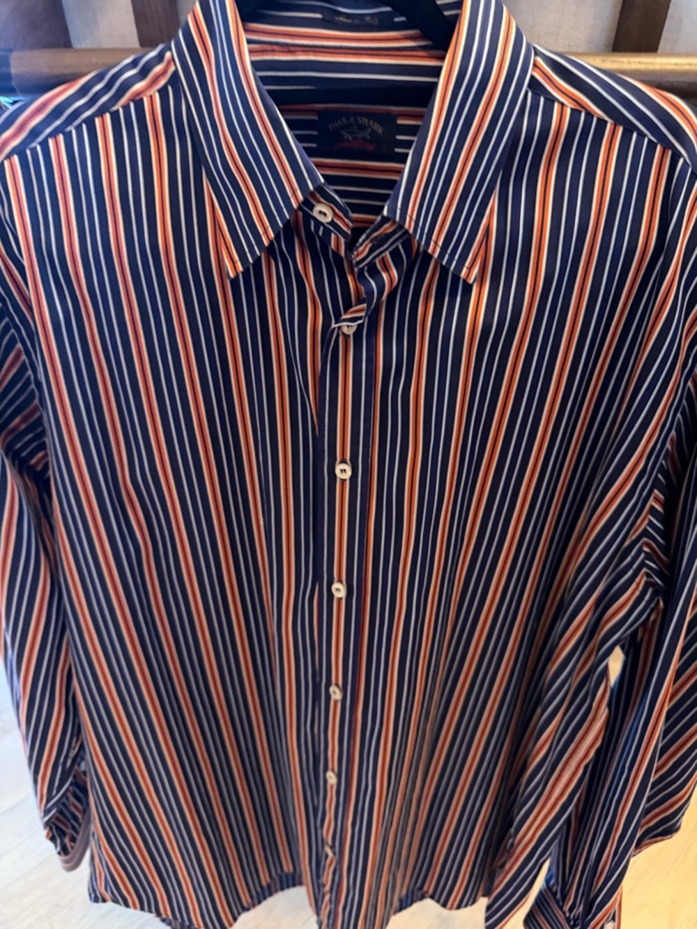 Paul & Shark Navy, Orange and White Striped Button-Down Shirt